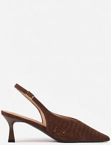 Ciemnobrązowe Czółenka Slingback VICES na Kaczuszce z Ażurową Cholewką Klephei