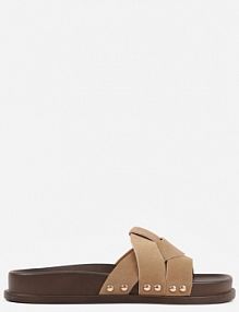 Ciemnobeżowe Klapki z Przekładanymi Paskami i Ozdobnymi Nitami Talysha Renee damskie