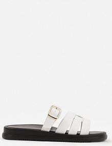 Białe Klapki z Przekładanymi Paskami i Regulacją z Klamrą Celilye Renee damskie