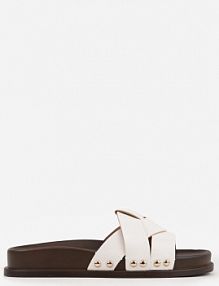 Białe Klapki z Przekładanymi Paskami i Ozdobnymi Nitami Talysha Renee damskie