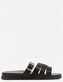 Czarne Klapki z Przekładanymi Paskami i Regulacją z Klamrą Celilye Renee damskie