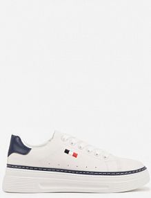 Biało-Granatowe Basicowe Sneakersy VICES Zdobione Kontrastową Lamówką przy Podeszwie Cezita damskie