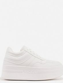 Białe Sneakersy VICES na Platformie Ozdobione Perforacją i Napisem Ceznella damskie