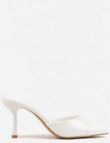 Białe Klapki Peep Toe na Szpilce ze Szpiczastym Noskiem Arinatia mulanka damskie