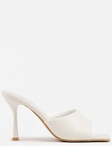 Białe Klapki na Szpilce z Kwadratowym Noskiem Peep Toe Avenata mulanka damskie