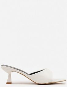 Białe Klapki Peep Toe na Obcasie Kaczuszka Calinetta mulanka damskie