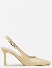 Żółte Eleganckie Szpilki Slingback VICES z Ozdobną Aplikacją przy Pasku Natera