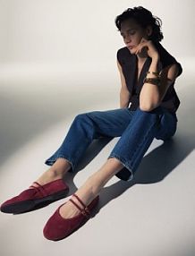 Baleriny z owczej skóry Reserved karminowy damskie 594ID-92X