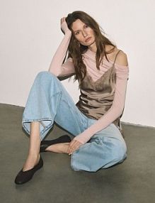 Baleriny ze skóry owczej Reserved ciemnobrązowe damskie 755HV-89X