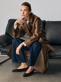 Baleriny z owczej skóry Reserved ciemnobrązowe damskie 966FE-89X