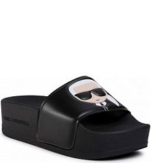 Klapki na koturnie KARL LAGERFELD czarne 
