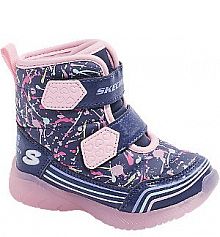 Granatowo-różowe kozaczki dziewczęce Skechers zapinane na rzepy dziecięce