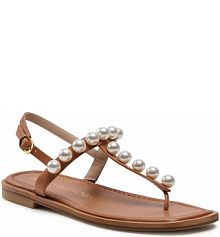 Sandały Stuart Weitzman brązowe damskie Goldie T-Strap Sandal S4576  Tan