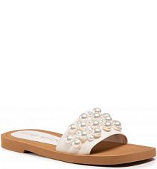 Klapki eleganckie Stuart Weitzman białe damskie Goldie Slide S4570 Sea Shell