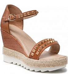 Sandały na koturnie Badura brązowe 