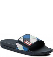 Klapki Hunter różowe, niebieskie dziecięce Adjustable Slide Arrow Print WFD4029EVA Navy