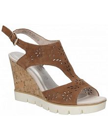 Sandały na koturnie Marco Tozzi brązowe