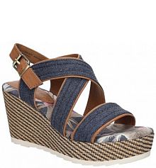 Sandały na koturnie Marco Tozzi niebieskie